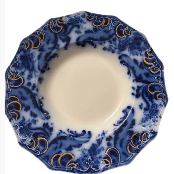 Vintage Grindley Argyle Pattern Flow Blue Bowl with Gold Accents  4 Pieces  VGUC - Picture 8 of 16